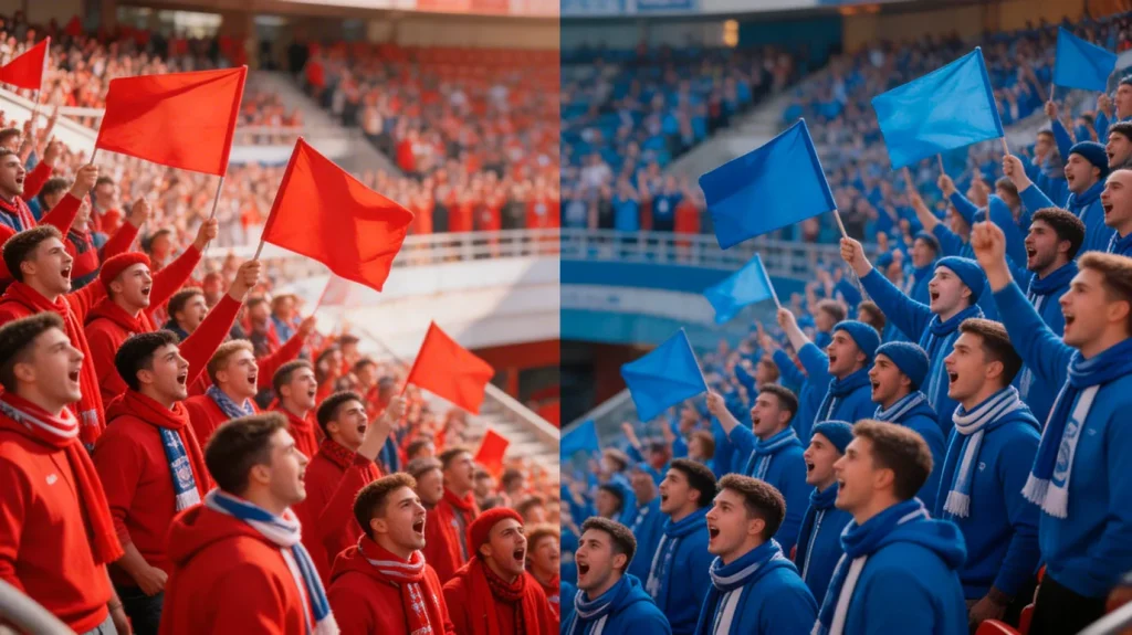 Zwei rivalisierende Fangruppen im geteilten Stadion