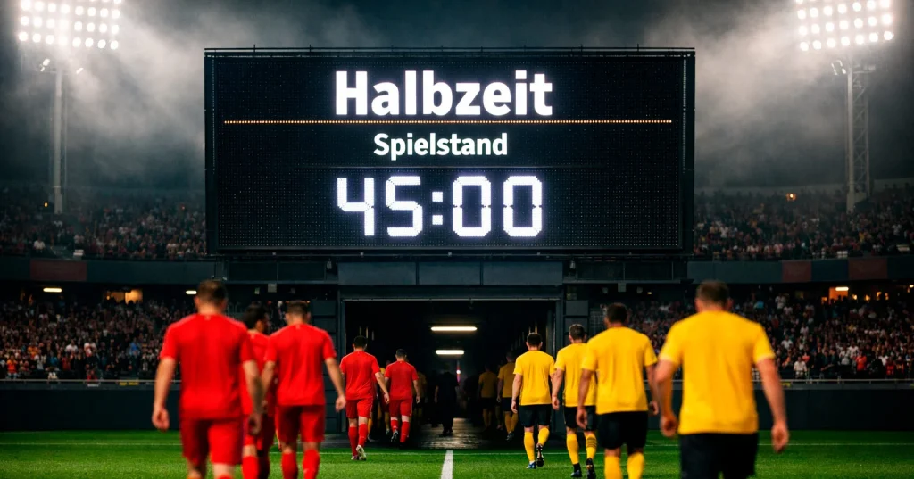 Zweigeteilte Anzeigetafel mit Halbzeit- und Endstand