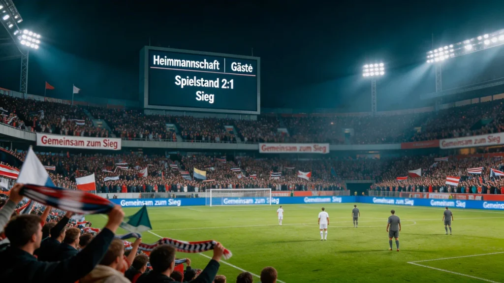 Volles Heimstadion mit jubelnden Fans in Vereinsfarben