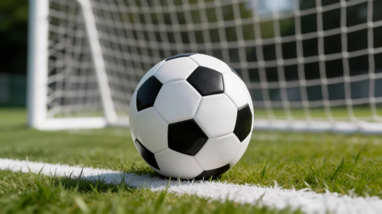 Fußball vor Tornetz mit Zahlenskala von 0 bis 5