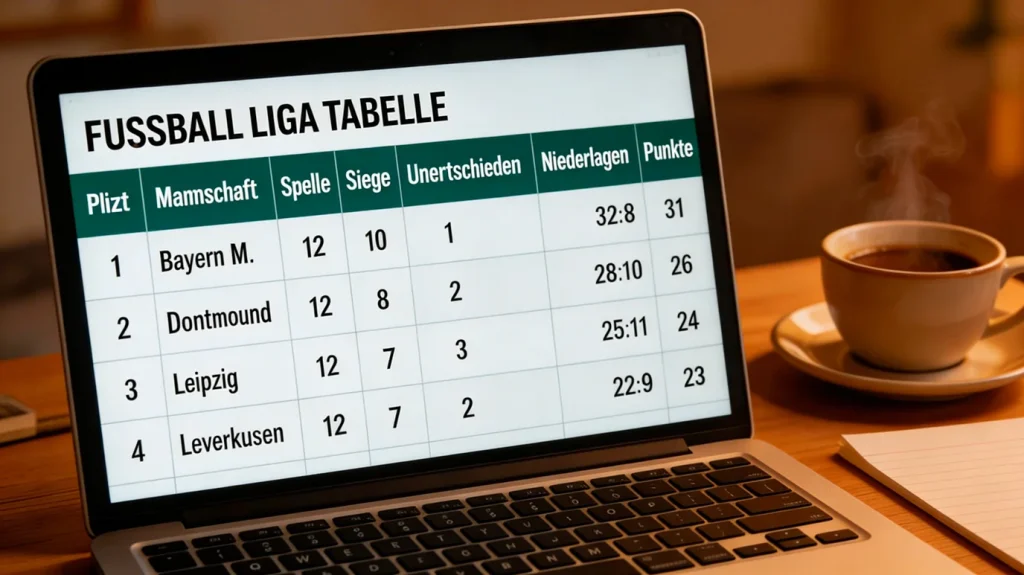Laptop-Bildschirm mit Fußball-Statistiken und Diagrammen