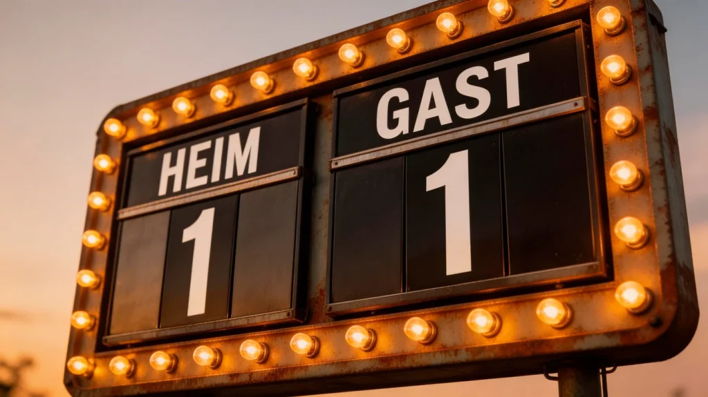 Anzeigetafel mit 1:1 Spielstand im Fußballstadion